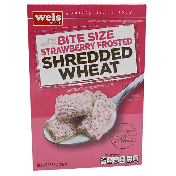 slide 1 of 6, Weis Quality Strawberry Cream Frosted Shredded Wheat Cereal, 15.5 oz