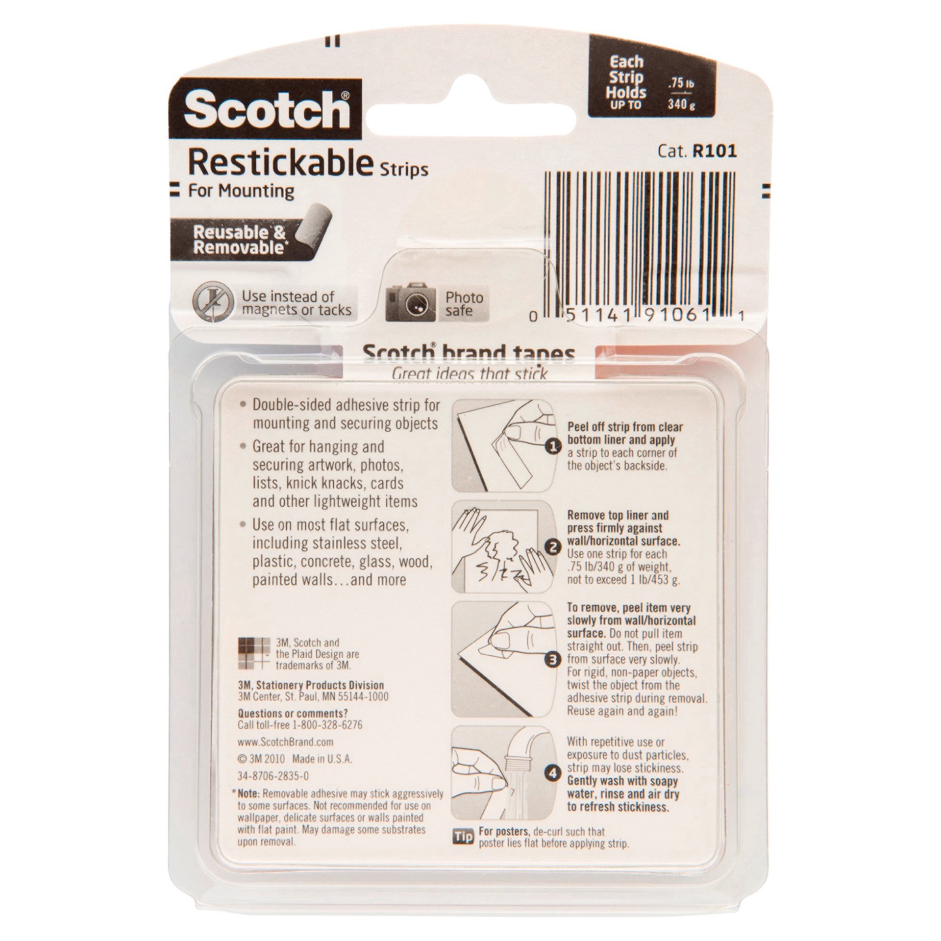 slide 3 of 4, Scotch Restickable Mounting Strips, 6 ct; 1 in x 3 in