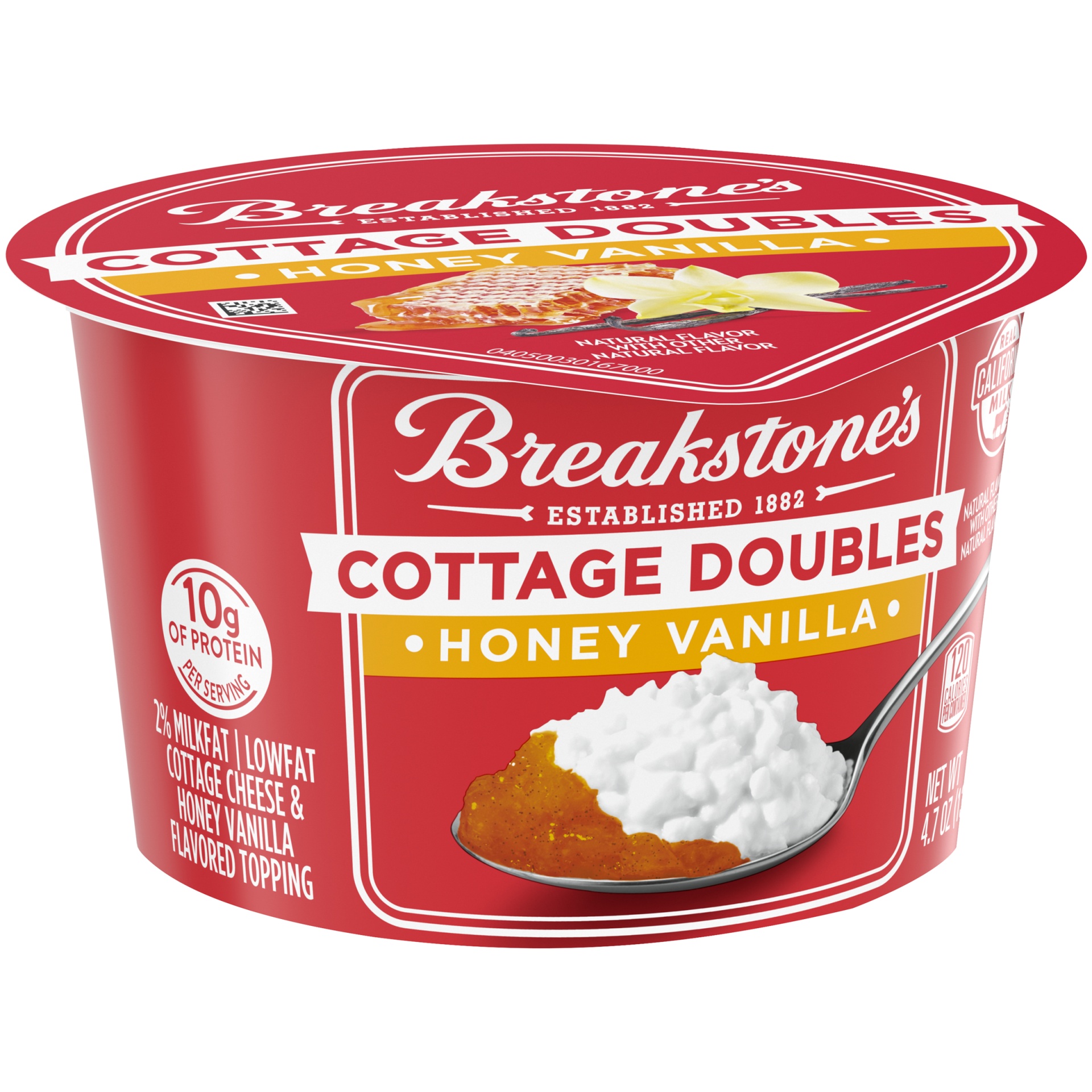 slide 2 of 6, Breakstone's Cottage Doubles Lowfat Cottage Cheese & Honey Vanilla Topping with 2% Milkfat Cup, 4.7 oz