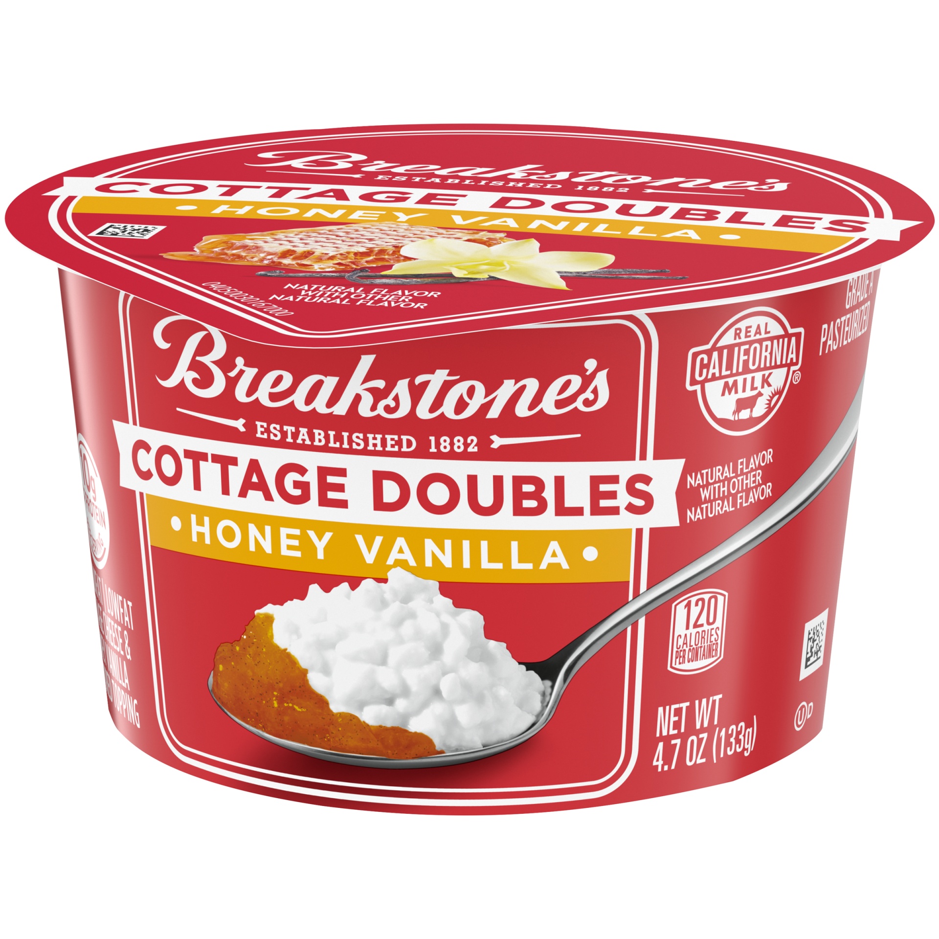 slide 3 of 6, Breakstone's Cottage Doubles Lowfat Cottage Cheese & Honey Vanilla Topping with 2% Milkfat Cup, 4.7 oz