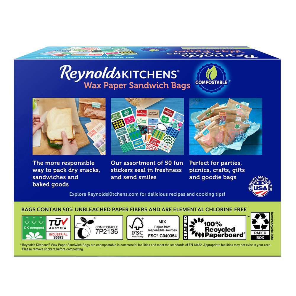 slide 8 of 9, Reynolds Kitchens Wax Paper Sandwich Bags with Stickers - 50ct, 50 ct