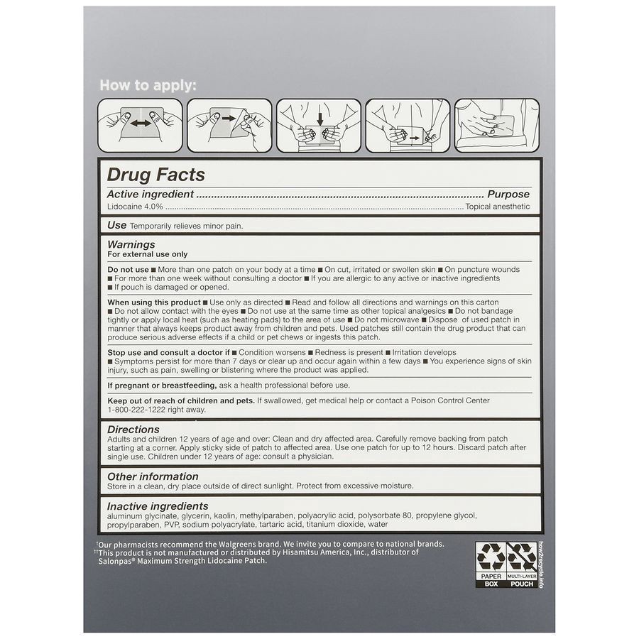 slide 4 of 5, Walgreens Lidocaine Pain Relief Patches, 6 ct