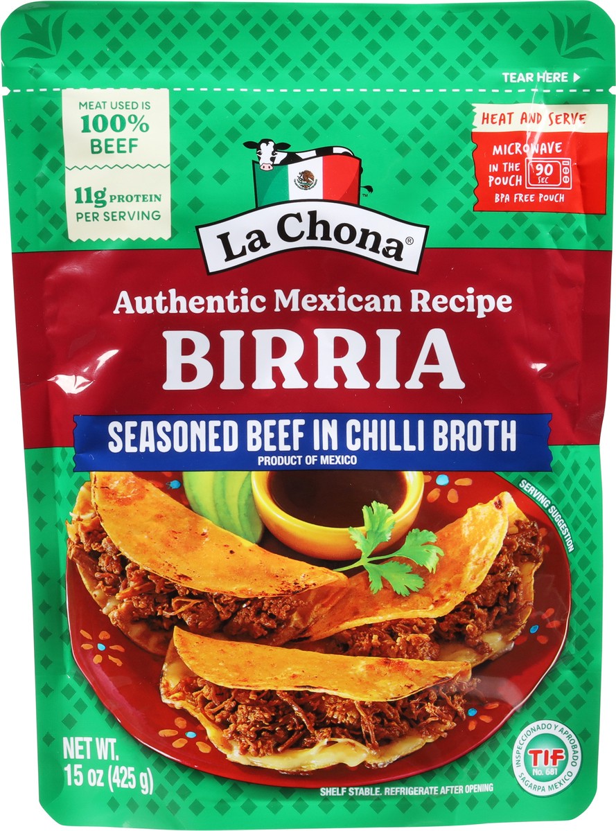 slide 3 of 15, La Chona Birria 15 oz, 15 oz