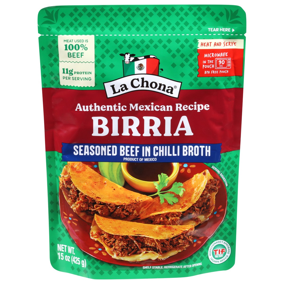 slide 1 of 15, La Chona Birria 15 oz, 15 oz