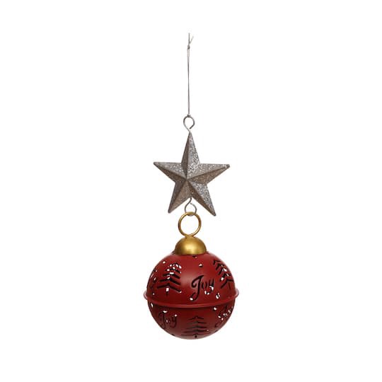 slide 1 of 2, 8" Red Jingle Bell & Silver Glitter Star Metal Ornament By Ashland, 3.25 in x 3.25 in x 8 in