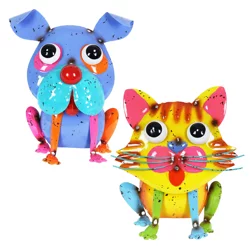 Room & Retreat Colorful Painted Metal Cat & Dog Garden Ornament