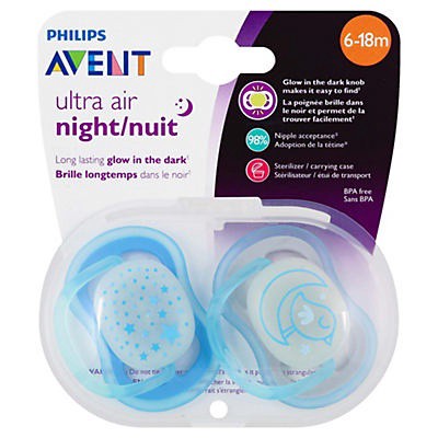 slide 1 of 9, Avent 6-18 Months Ultra Air Night Pacifiers 2 ea, 2 ct