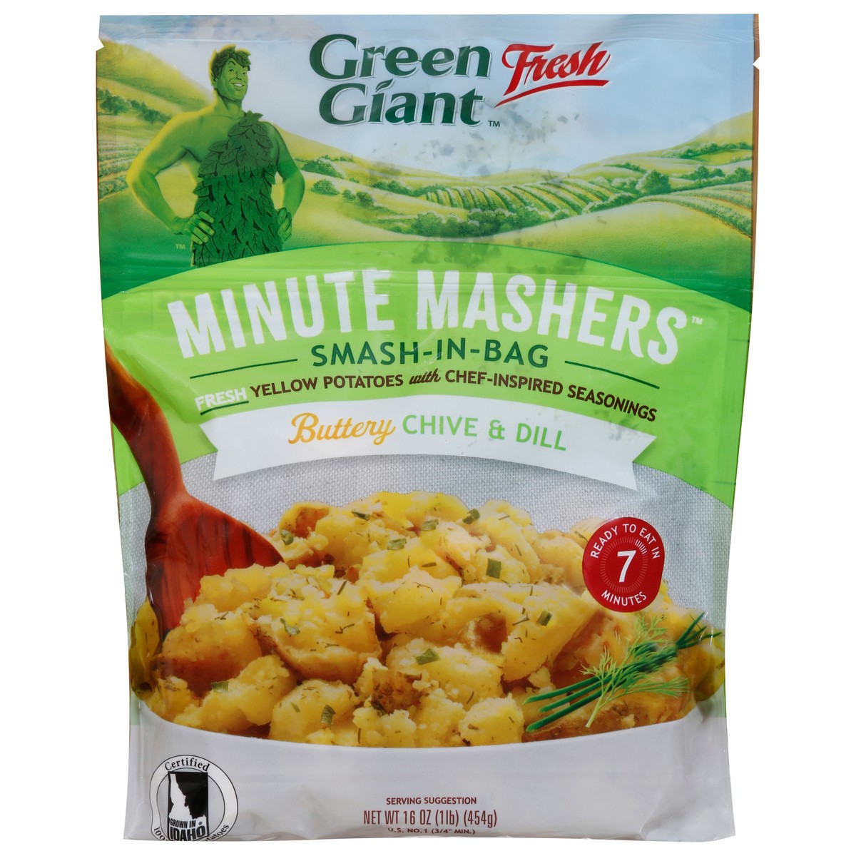 slide 1 of 9, Green Giant Minute Mashers Smash-in-Bag Buttery Chive & Dill Yellow Potatoes 16 oz, 1.5 lb