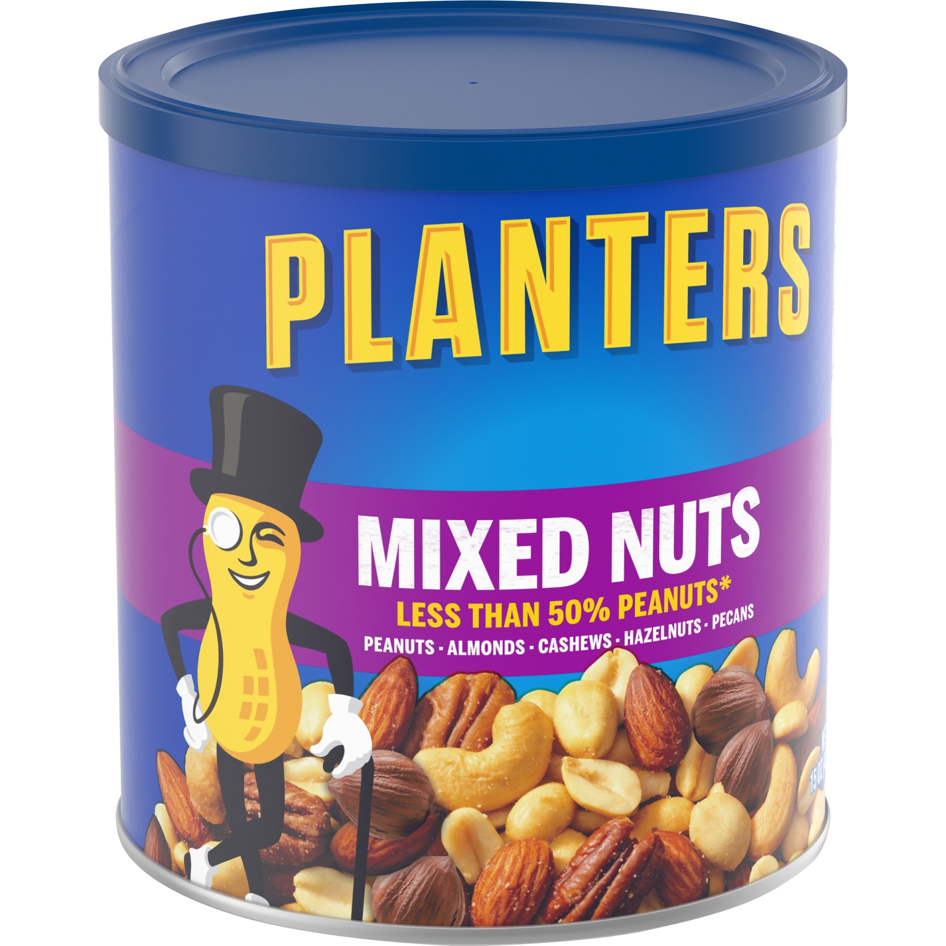 slide 10 of 14, Planters Mixed Nuts Less Than 50% Peanuts with Peanuts, Almonds, Cashews, Hazelnuts & Pecans, 15 oz