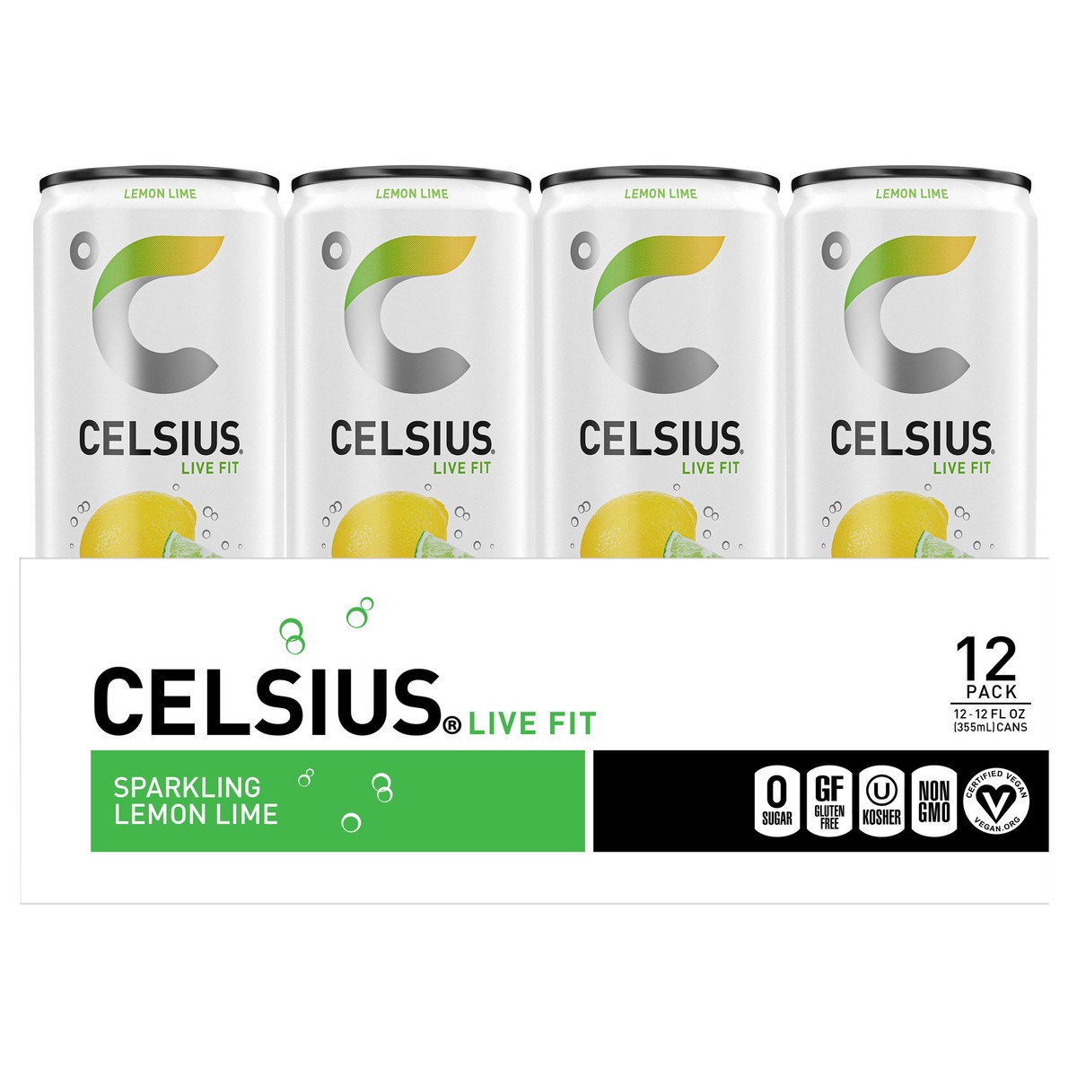 slide 1 of 6, CELSIUS Sparkling Lemon Lime, Functional Essential Energy Drink 12 Fl Oz (Pack of 12), 12 ct