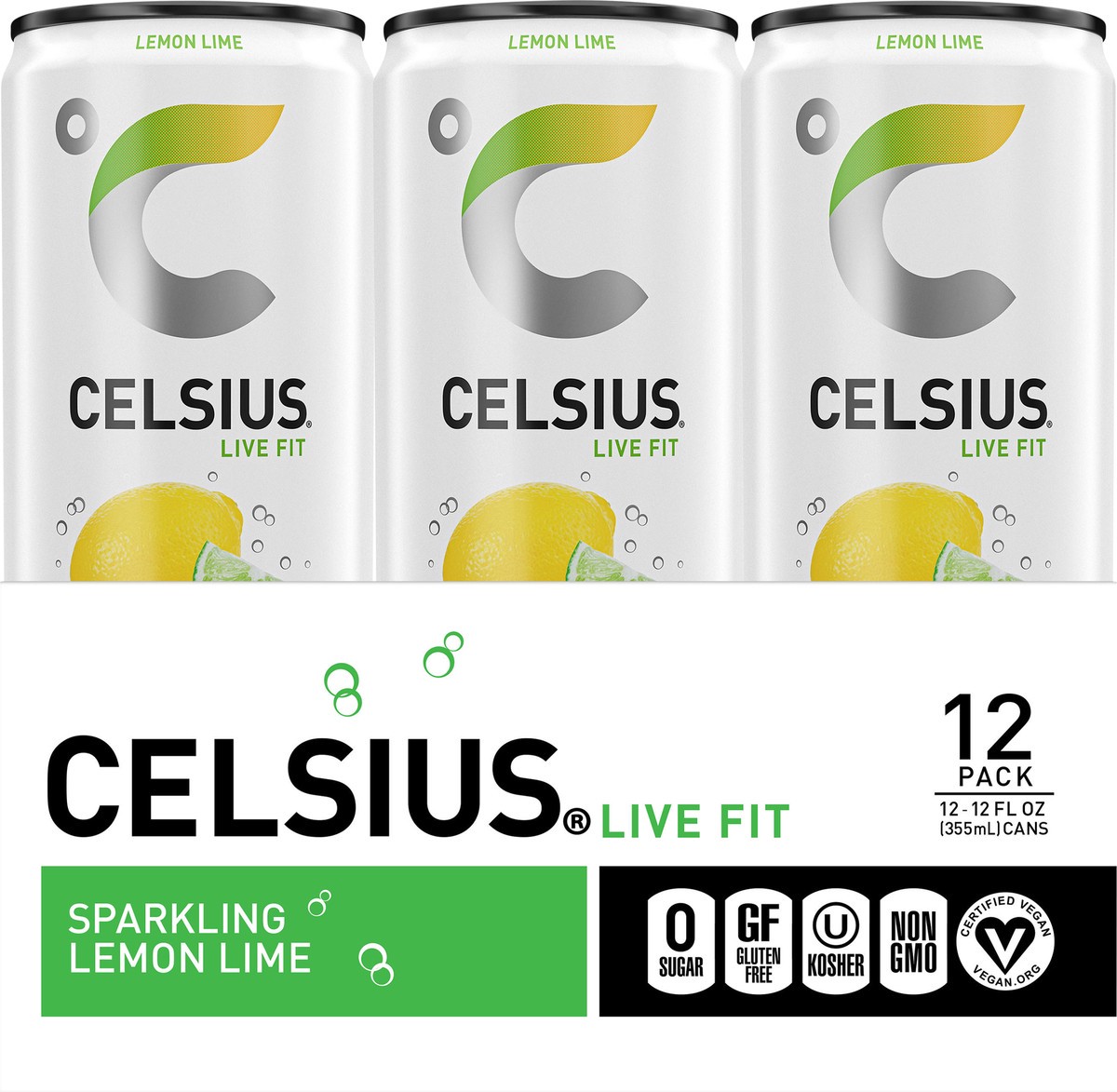 slide 6 of 6, CELSIUS Sparkling Lemon Lime, Functional Essential Energy Drink 12 Fl Oz (Pack of 12), 12 ct