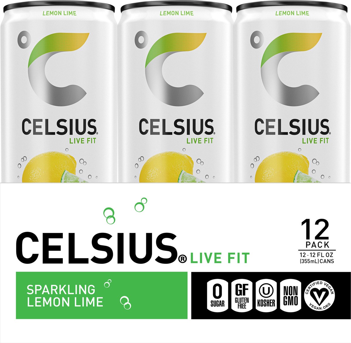 slide 5 of 6, CELSIUS Sparkling Lemon Lime, Functional Essential Energy Drink 12 Fl Oz (Pack of 12), 12 ct