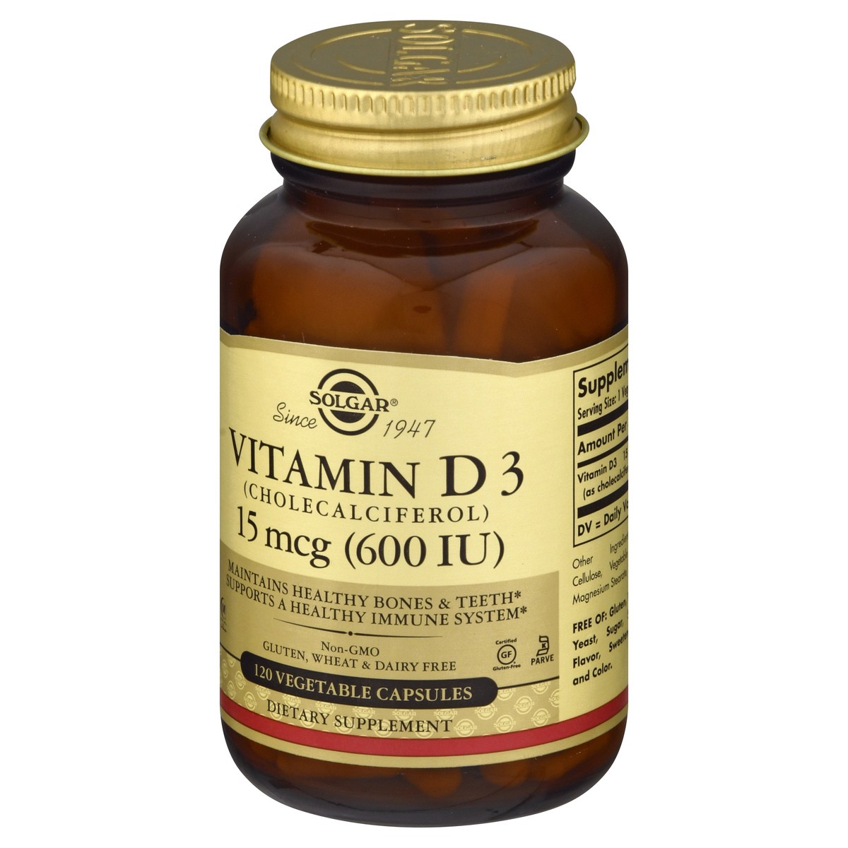 slide 3 of 9, Solgar Vegetable Capsules 15 mcg Vitamin D3 120 ea, 120 ct