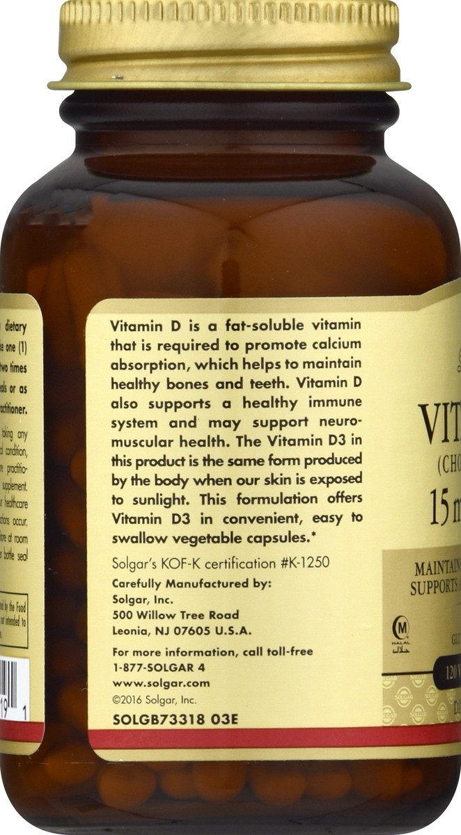 slide 5 of 9, Solgar Vegetable Capsules 15 mcg Vitamin D3 120 ea, 120 ct