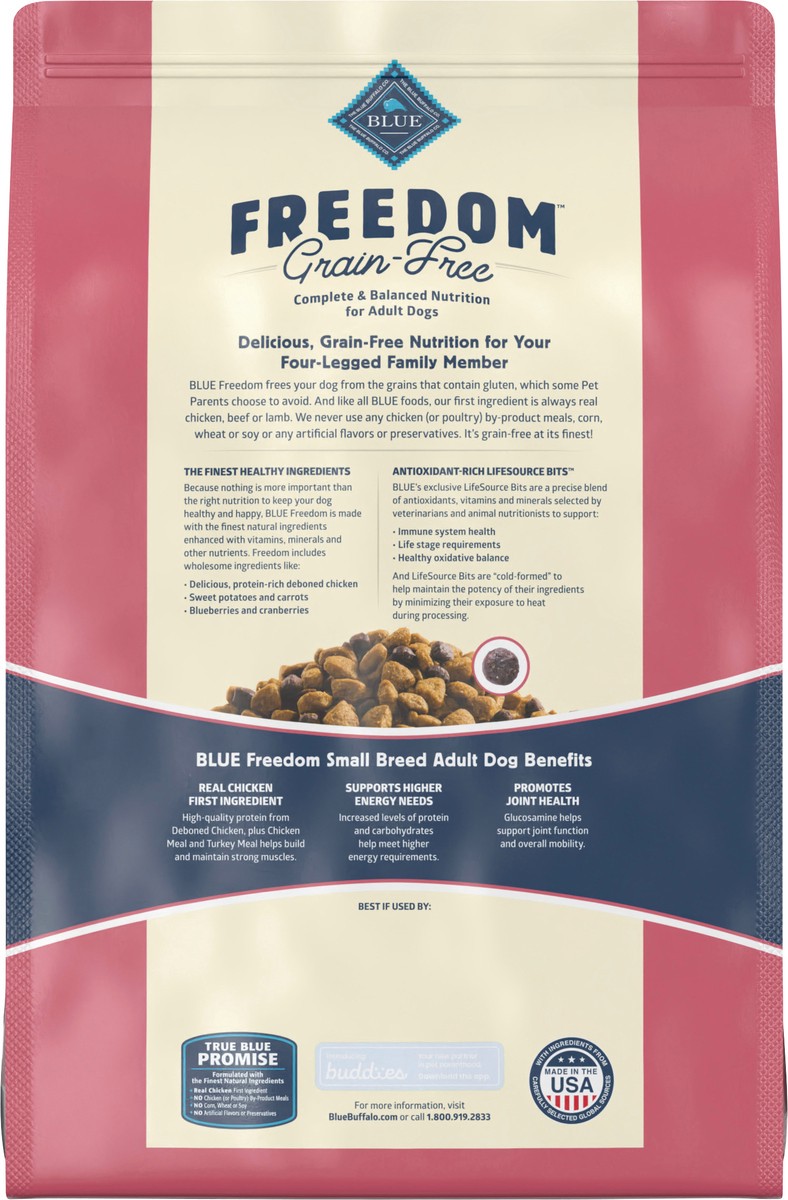 slide 5 of 9, Blue Buffalo Freedom Grain Free Natural Adult Small Breed Dry Dog Food, Chicken 11-lb, 11 lb