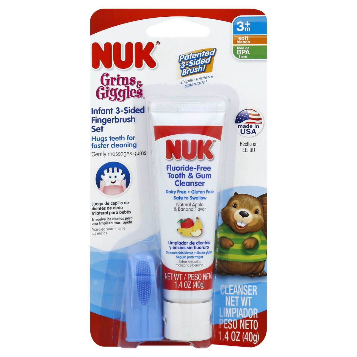 slide 2 of 8, NUK 3-Sided Fingerbrush & Oral Cleanser Set, 1 ct