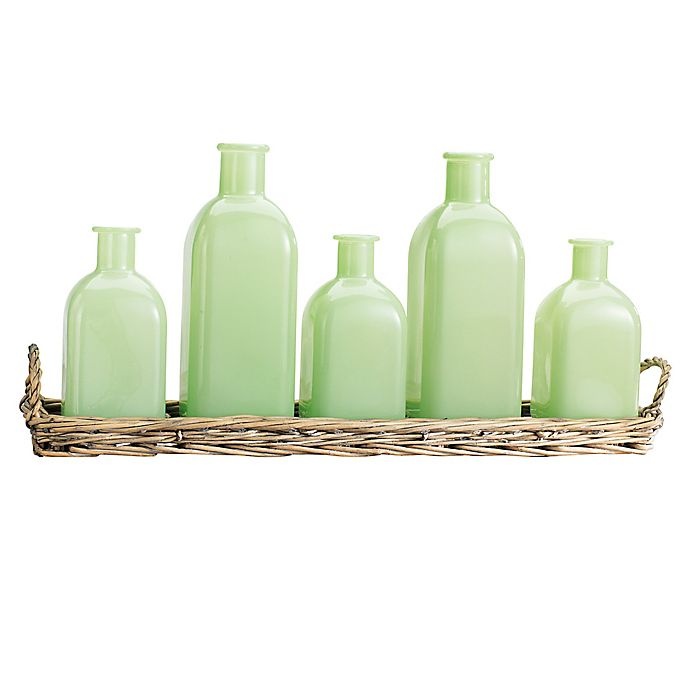 slide 1 of 2, Home Essentials Set of 5 Jadeite Bottles - Wicker Tray, 1 ct