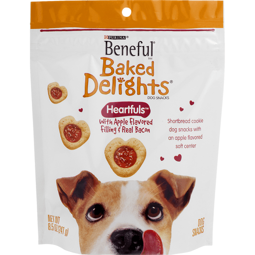 slide 1 of 1, Purina Beneful Baked Delights Heartfuls with Apple Flavored Fillings & Real Bacon Dog Treats, 8.5 oz