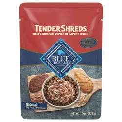 Blue Buffalo Blue Tender Shreds Natural Beef & Chicken Topper in Savory Broth Dog Food Complement 2.5 oz