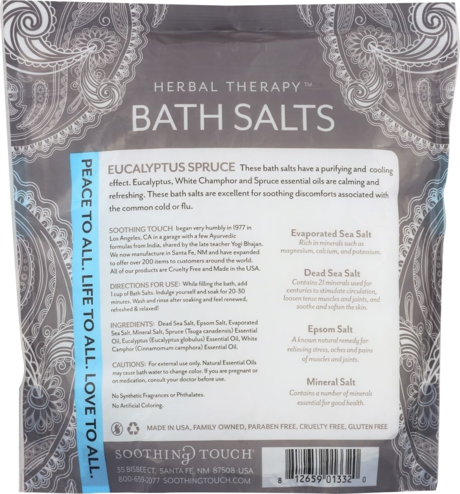 slide 1 of 1, Soothing Touch Herbal Therapy Bath Salts Eucalyptus Spruce, 32 oz