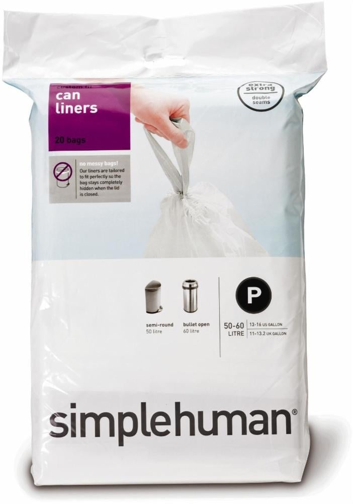 slide 1 of 1, simplehuman Code P Custom-Fit Trash Can Liner - White, 50 ct; 60 liters/13 ct; 16 gallons