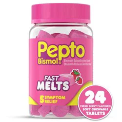 Pepto-Bismol Fast Melts, Soft Chewable Tablets, Upset Stomach Relief, Bismuth Subsalicylate, Multi-Symptom Relief of Nausea, Heartburn, Indigestion, Upset Stomach, Diarrhea, Gas, 24 ct