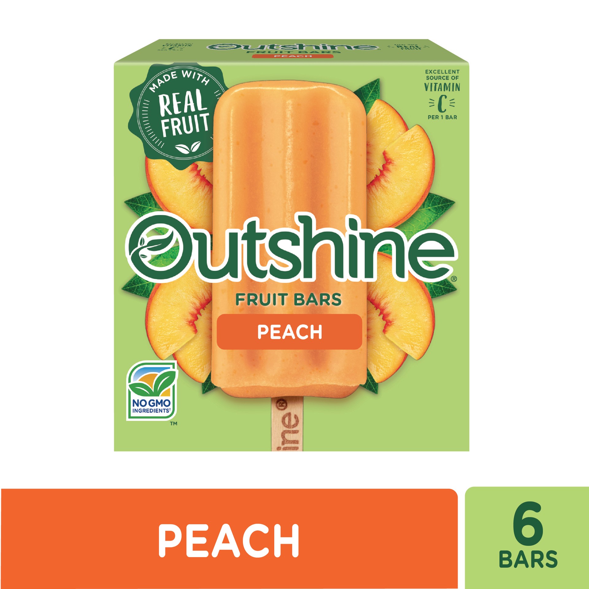 slide 2 of 5, Outshine Peach Fruit Ice Bars 6 Fruit Bars 6 ea, 6 ct