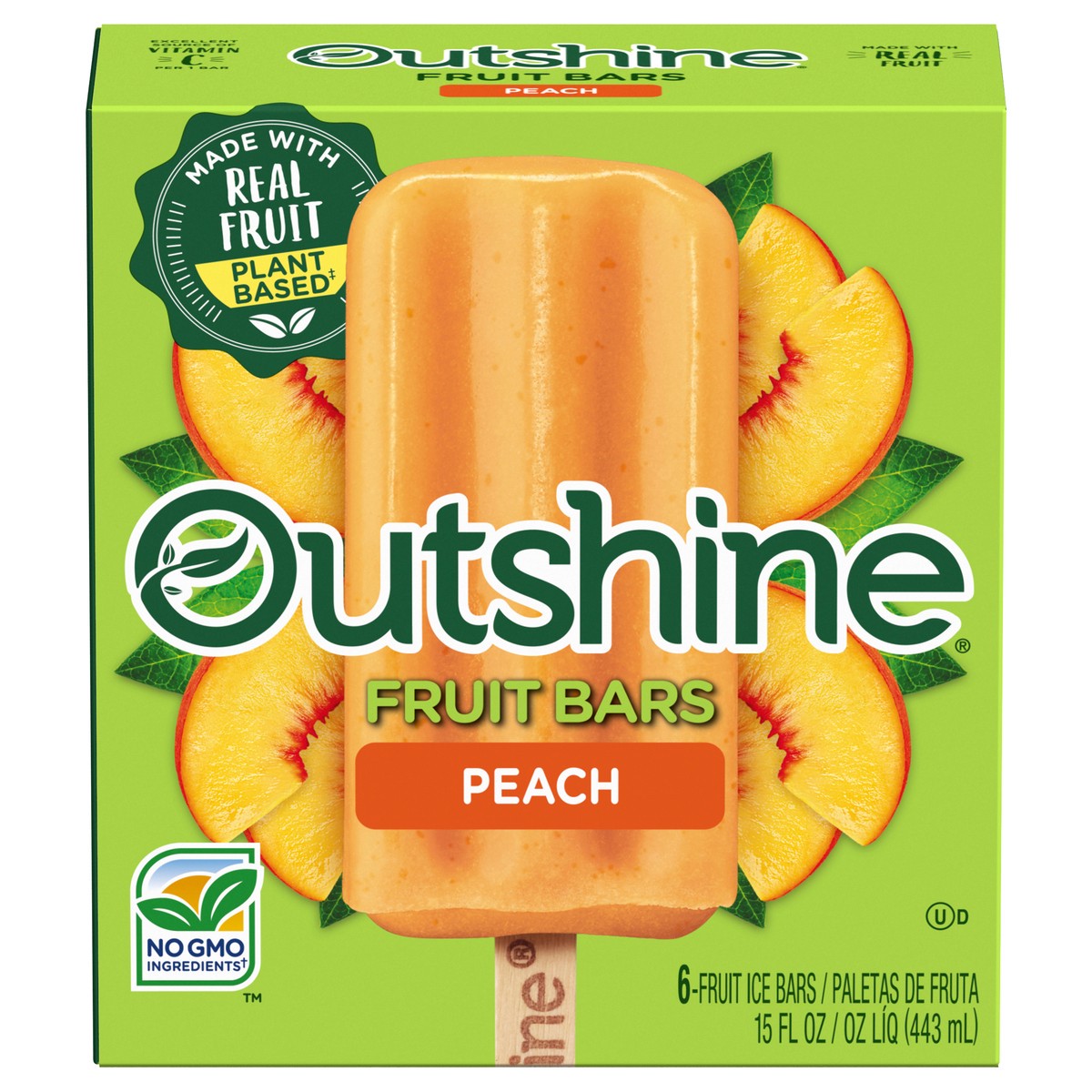 slide 1 of 5, Outshine Peach Frozen Fruit Bars, 6 Count, 6 ct