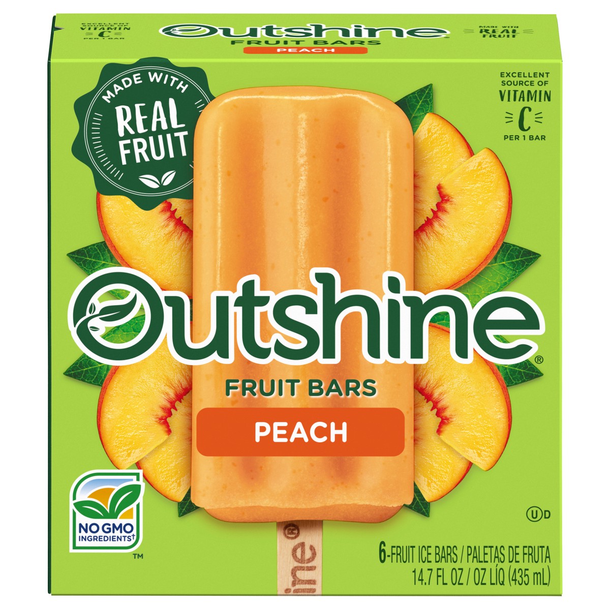 slide 1 of 5, Outshine Peach Fruit Ice Bars 6 Fruit Bars 6 ea, 6 ct