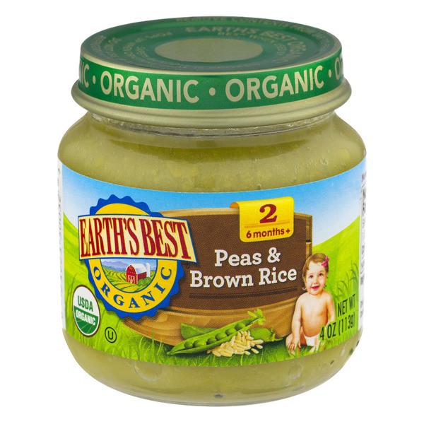 slide 1 of 6, Earth's Best Earths Best Organic Green Peas And Brown Rice Baby Food, 4 oz