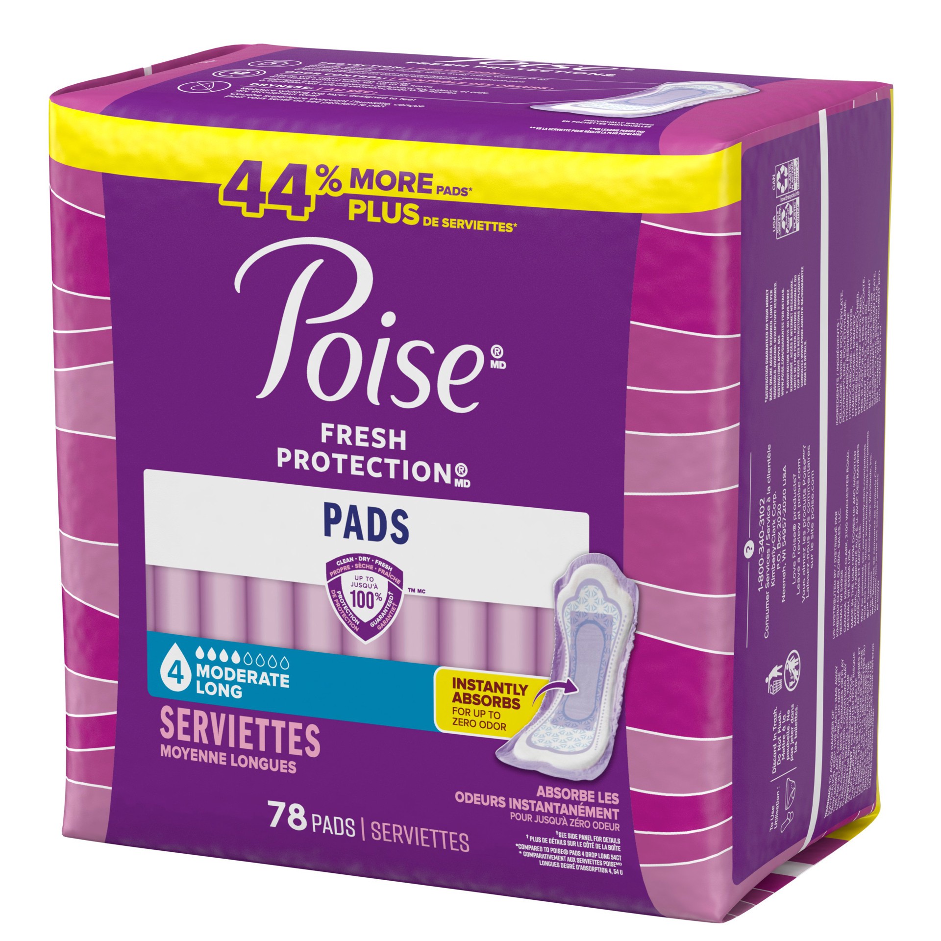 slide 4 of 7, Poise Fresh Protection Long 4 Moderate Pads 78 Each, 78 ct