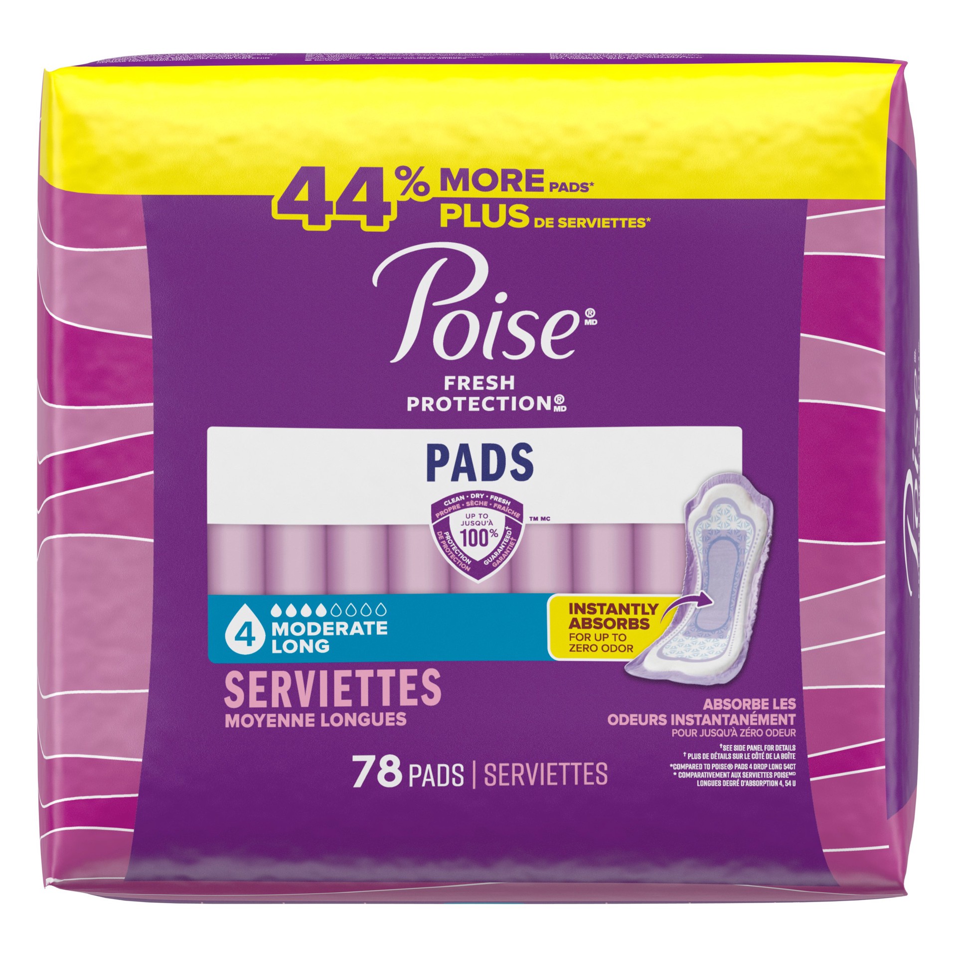 slide 2 of 7, Poise Fresh Protection Long 4 Moderate Pads 78 Each, 78 ct