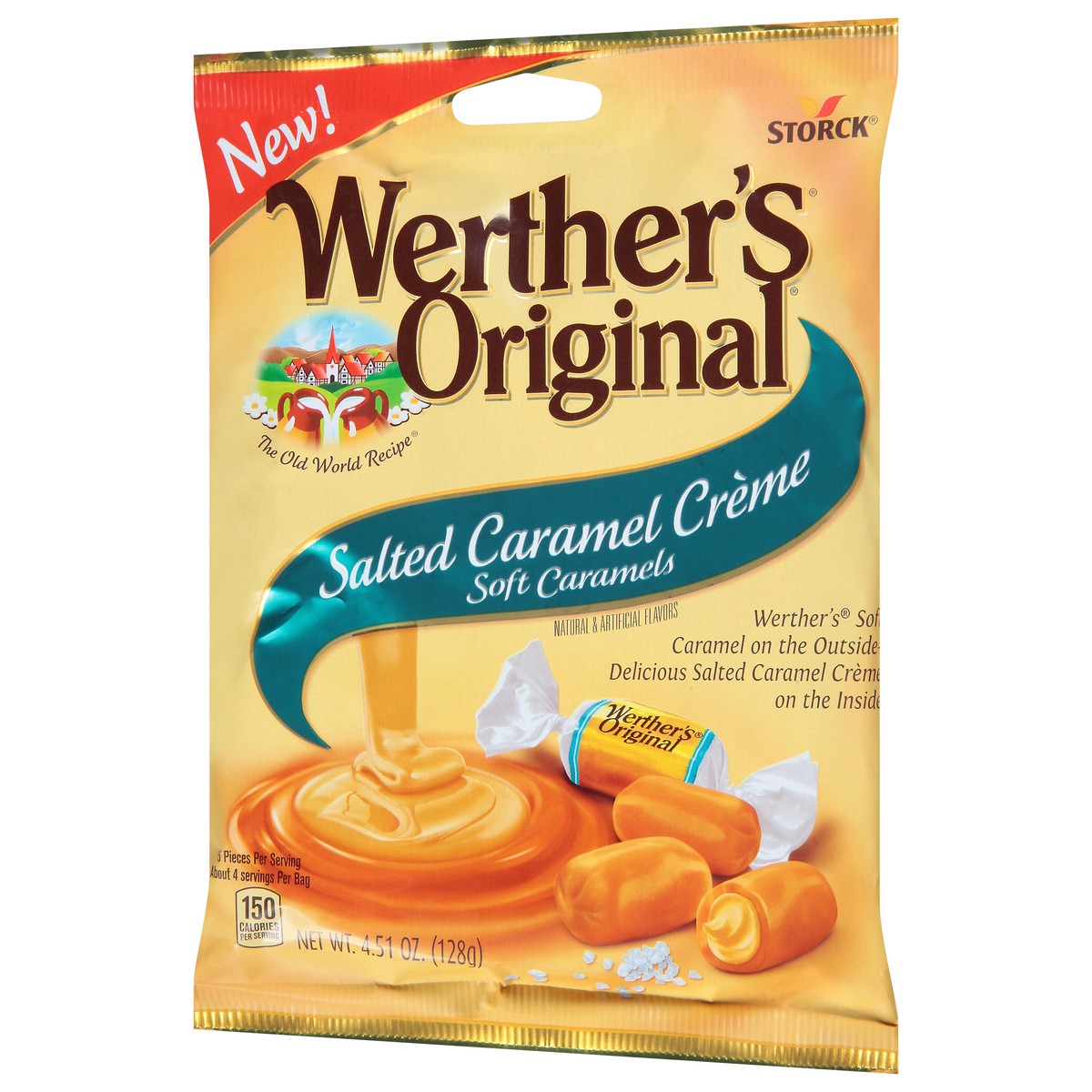 slide 3 of 9, Storck Werthers Salted Creme Soft Caramel Candies, 4.51 oz