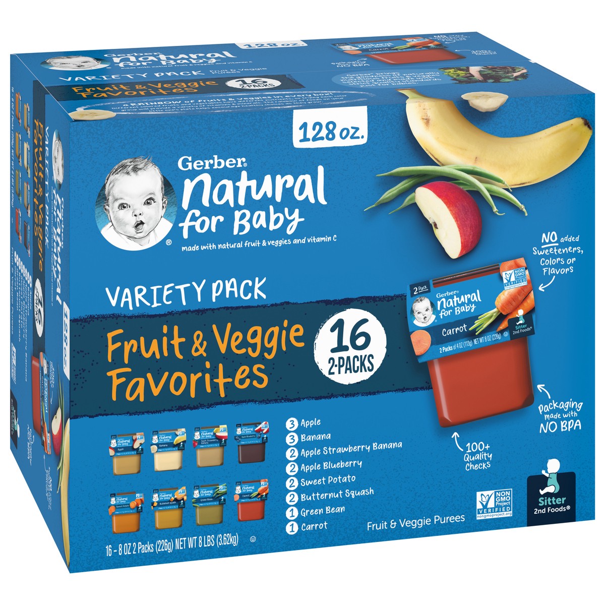 slide 8 of 9, Gerber Baby Food Stage 2 Fruit & Veggie Puree Tubs 16 Variety Pack - 128oz, 16 ct