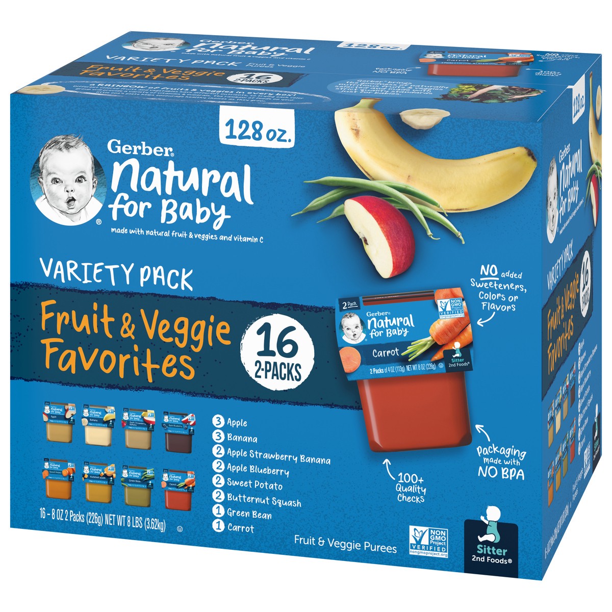 slide 6 of 9, Gerber Baby Food Stage 2 Fruit & Veggie Puree Tubs 16 Variety Pack - 128oz, 16 ct