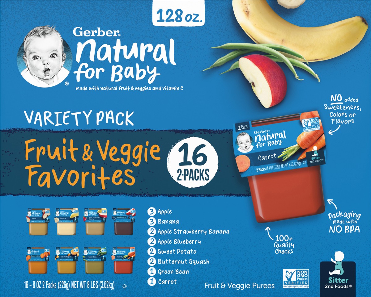 slide 3 of 9, Gerber Baby Food Stage 2 Fruit & Veggie Puree Tubs 16 Variety Pack - 128oz, 16 ct