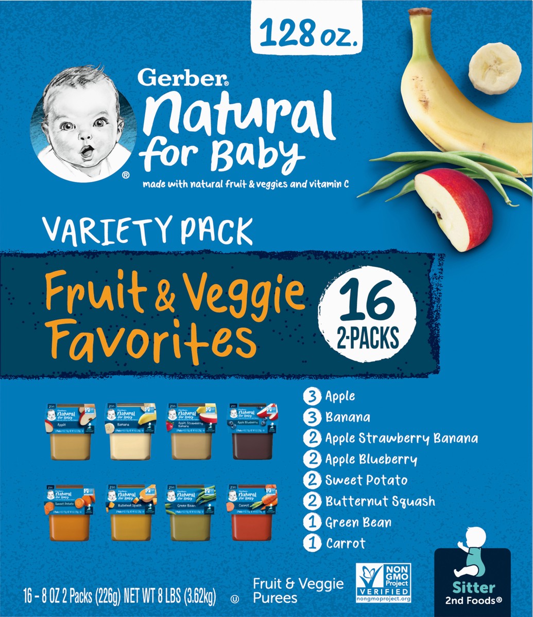 slide 5 of 9, Gerber Baby Food Stage 2 Fruit & Veggie Puree Tubs 16 Variety Pack - 128oz, 16 ct