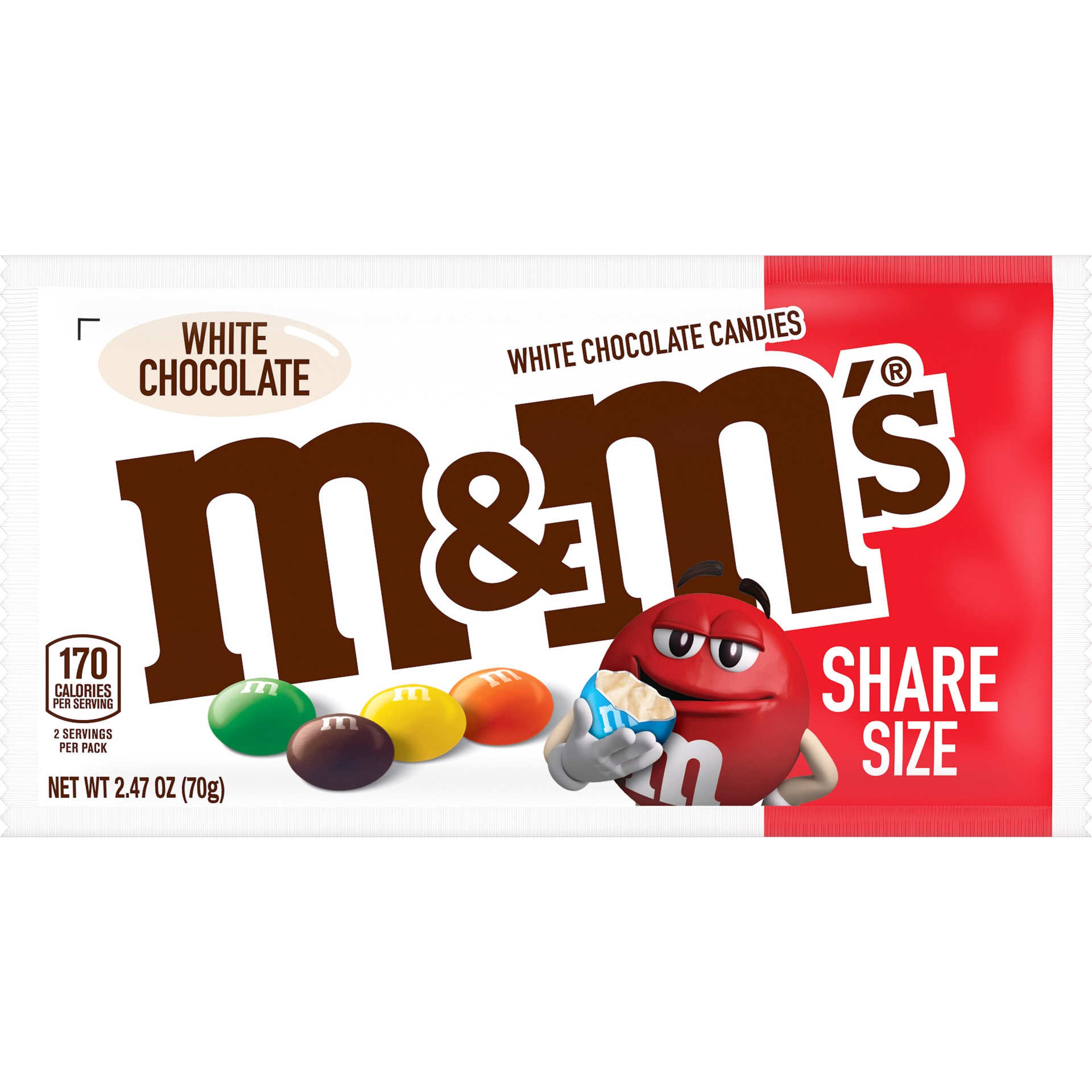 slide 1 of 5, M&M's White Chocolate Candy, Share Size, 2.47 oz Bag, 2.47 oz