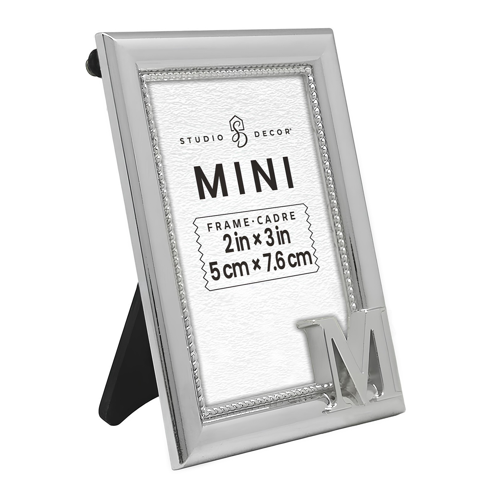 slide 2 of 3, Mini Silver M Frame By Studio Decor, 0.43 in x 2.56 in x 3.39 in