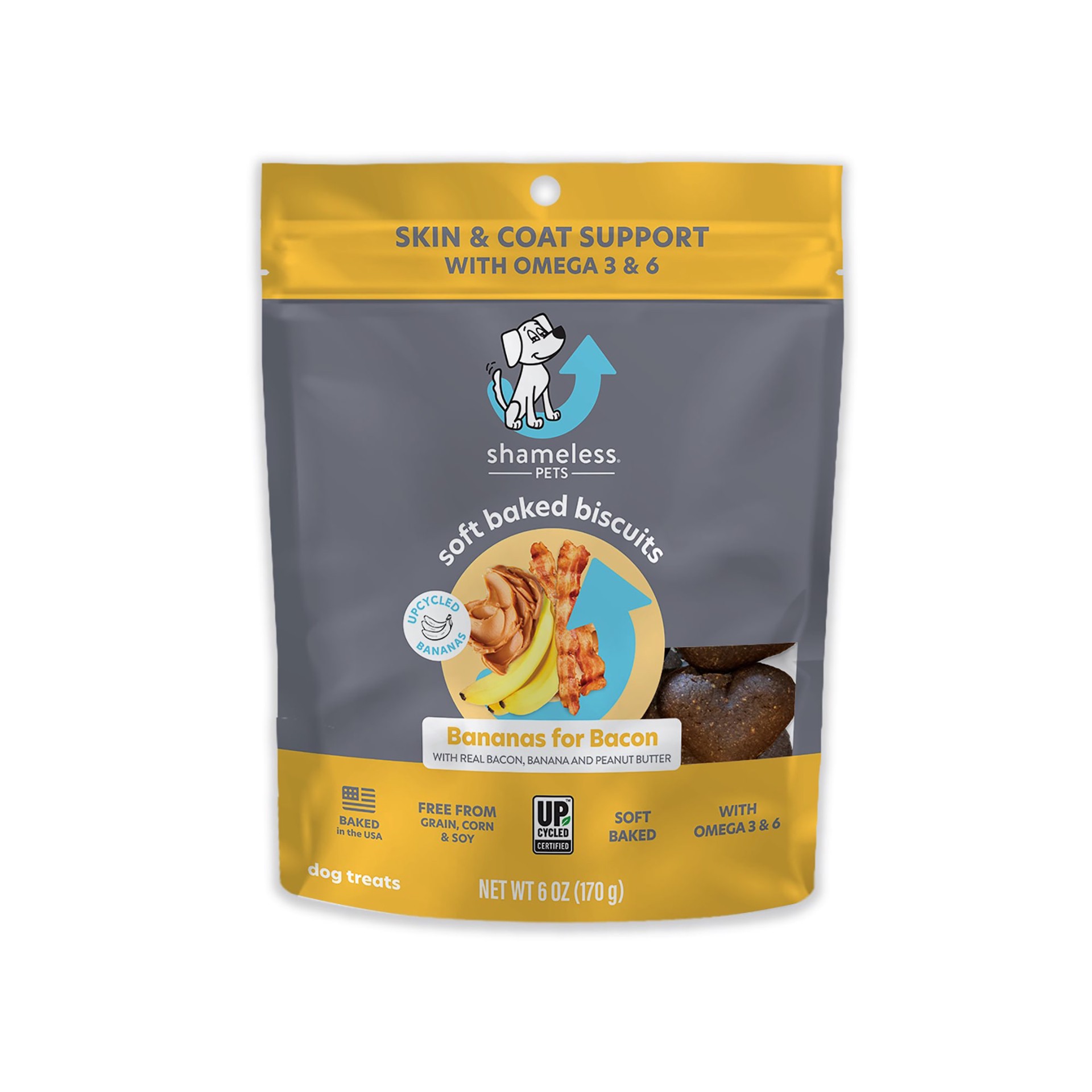 slide 1 of 9, Shameless Pets Soft Baked Bananas for Bacon Dog Treats 6 oz, 6 oz