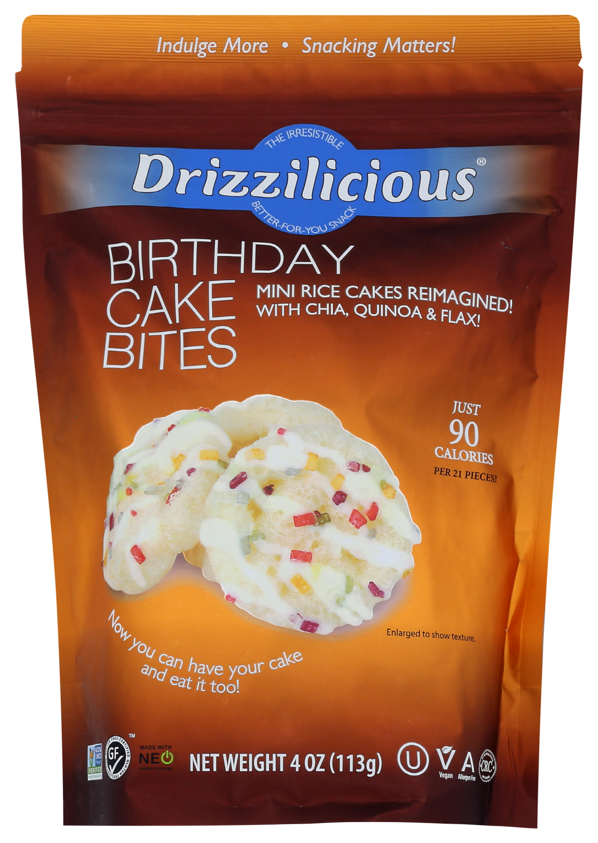 slide 1 of 4, Drizzilicious Mini Rice Cakes Birthday Cake, 4 oz
