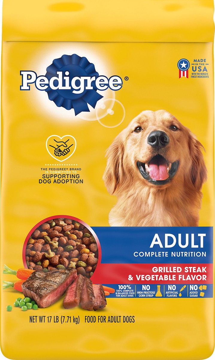 slide 5 of 7, Pedigree Adult Complete Nutrition Grilled Steak & Vegetable Flavor, 17 lb