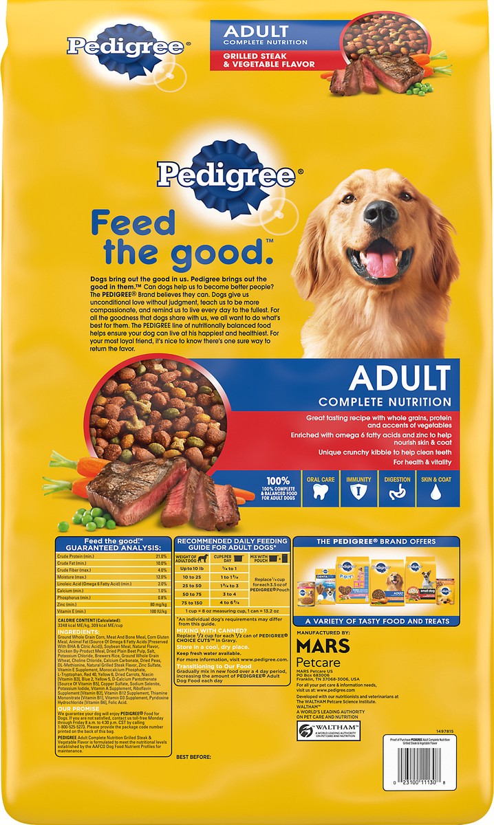 slide 7 of 7, Pedigree Adult Complete Nutrition Grilled Steak & Vegetable Flavor, 17 lb