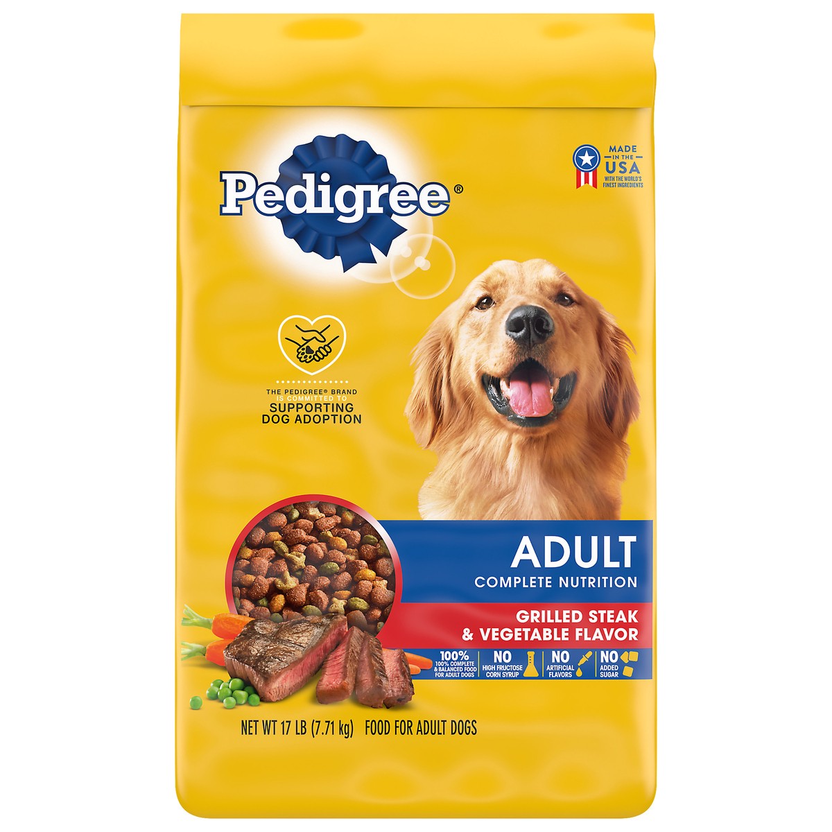 slide 1 of 7, Pedigree Adult Complete Nutrition Grilled Steak & Vegetable Flavor, 17 lb