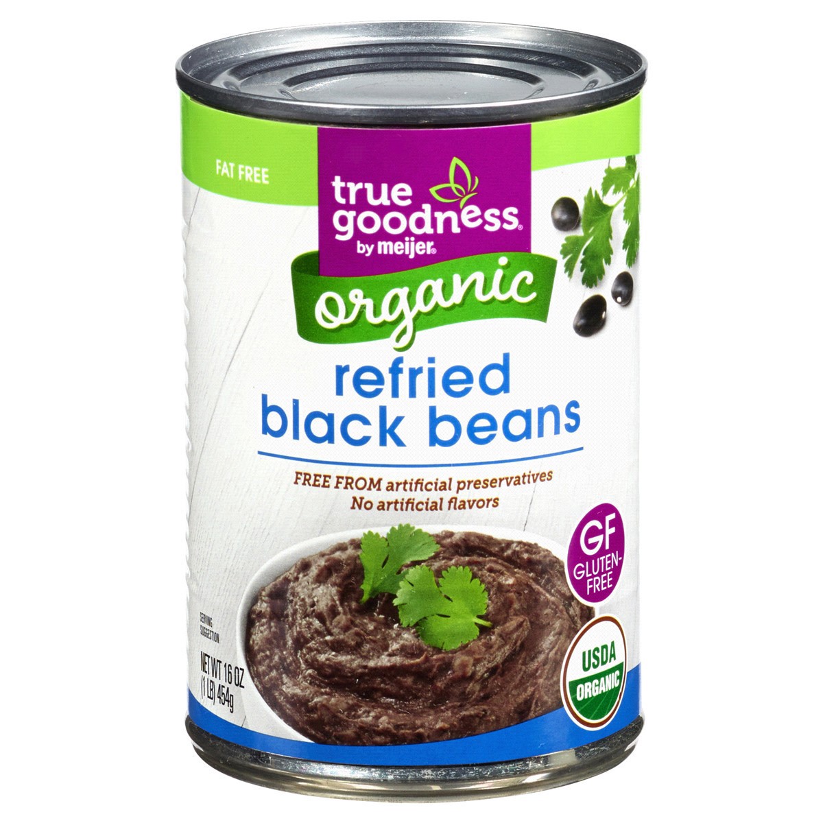 slide 1 of 9, True Goodness Organic Black Refried Beans, 16 oz