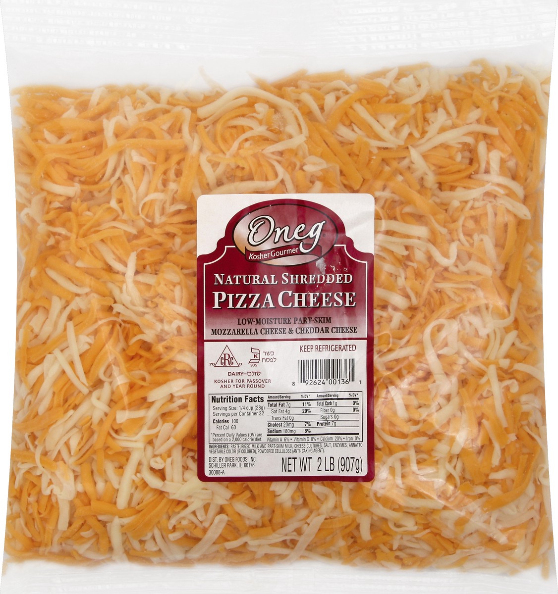 slide 3 of 3, Oneg Natural Shredded Pizza Cheese, 32 oz