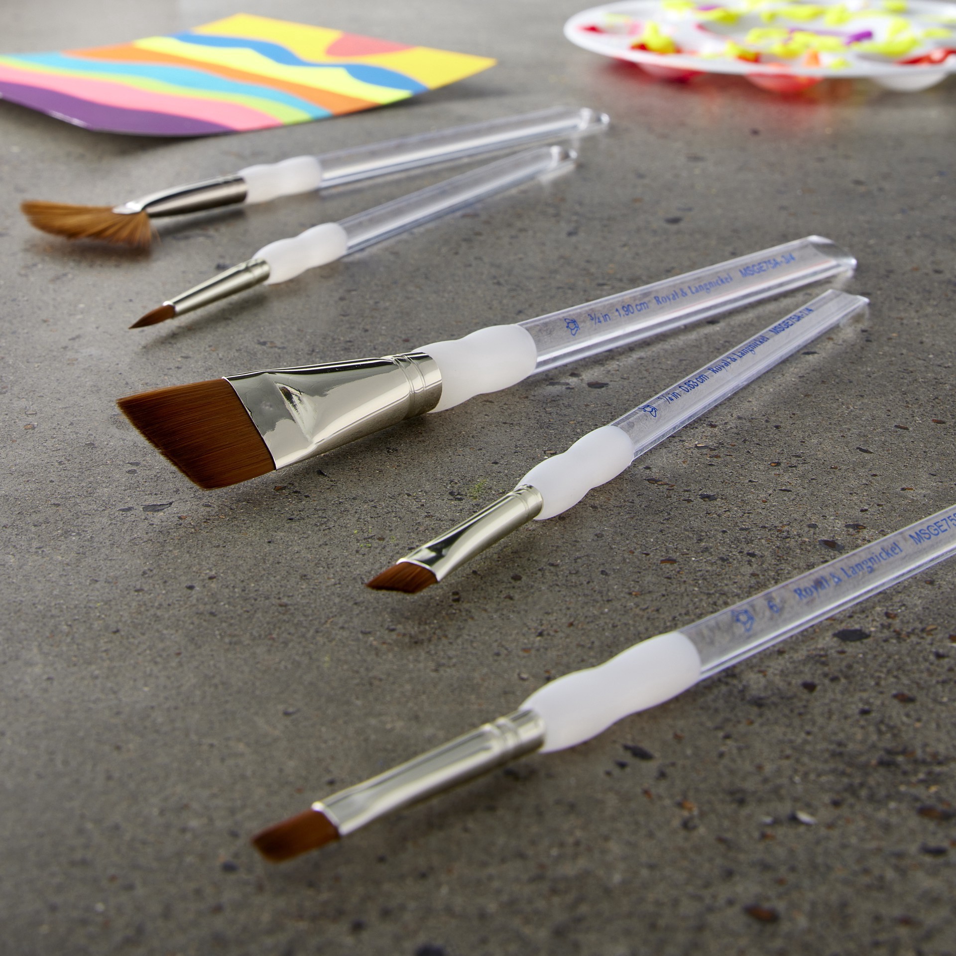 slide 2 of 3, Royal & Langnickel Soft-Grip Synthetic Angular Variety 5 Piece Brush Set, 5 ct