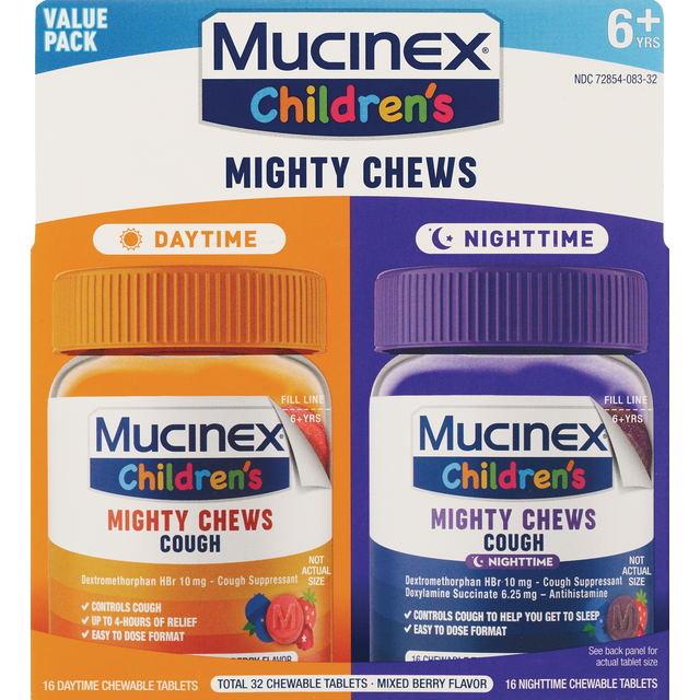 slide 1 of 1, Mucinex Children's Cough Relief Chews Combo Mixed Berry, 32 ct