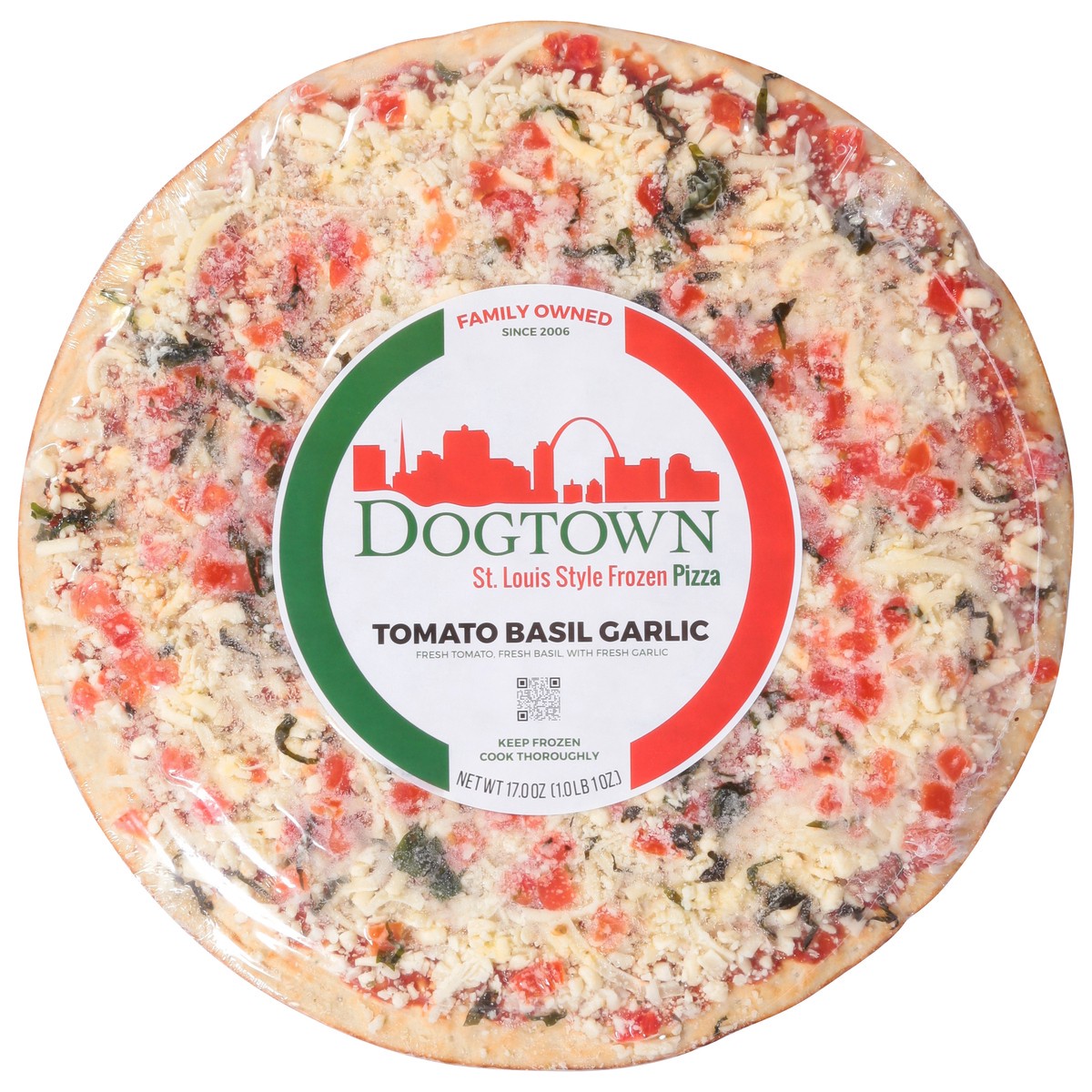 slide 1 of 14, Dogtown St. Louis Style Tomato Basil Garlic Frozen Pizza 17.0 oz, 17 oz