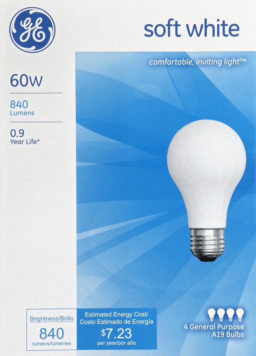 slide 4 of 4, Ge Light Bulbs, Soft White, 60 Watts, 4 ct